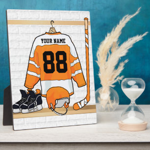 Plaque Photo Personalized Orange and White Ice Hockey Jersey