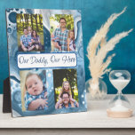 Plaque Photo Personalized Our Daddy, Our Hero<br><div class="desc">Cute gift for dad for Father's Day,  Birthday or Christmas. Just add photos to this photo easel in the personalize area. Blue digital marble fluid art.</div>