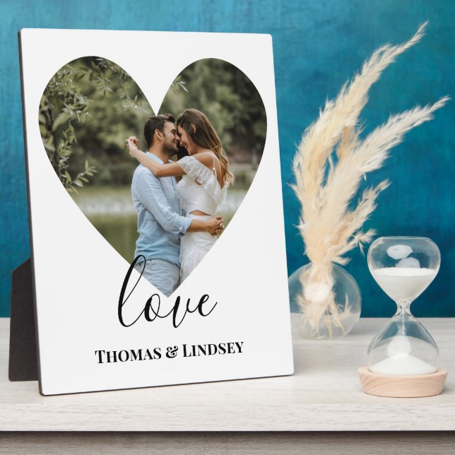 Plaque Photo Personalized Photo Heart Frame Modern Calligraphy (Côté)