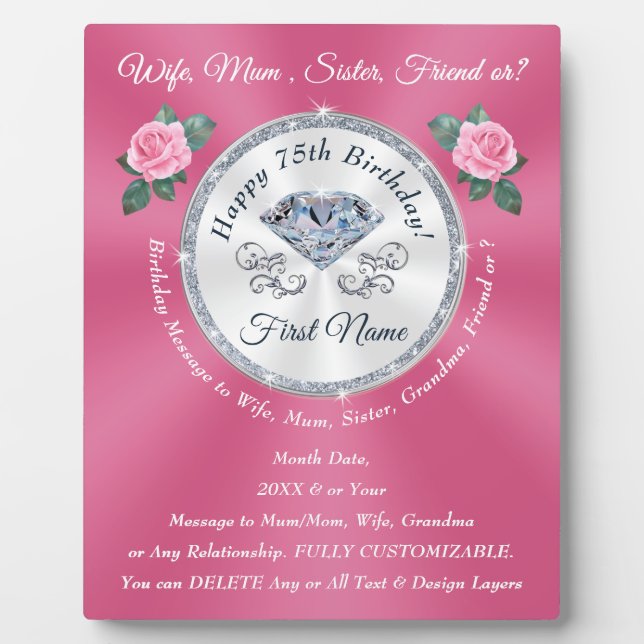 Plaque Photo Personnalisé, cadeau d'anniversaire pour femme de  (Devant)