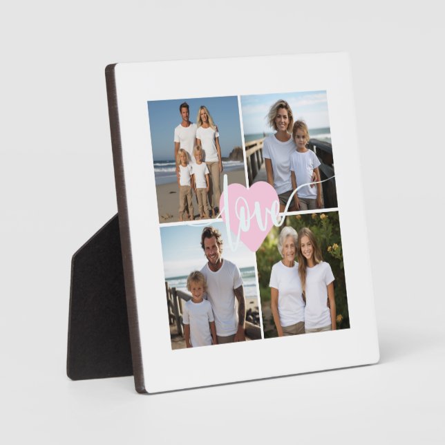 Plaque Photo Personnalisé élégant Famille 4 photo coeur amour (Recto)