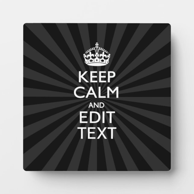 Plaque Photo Personnalisé KEEP CALM Votre texte Black Sunburst (Devant)