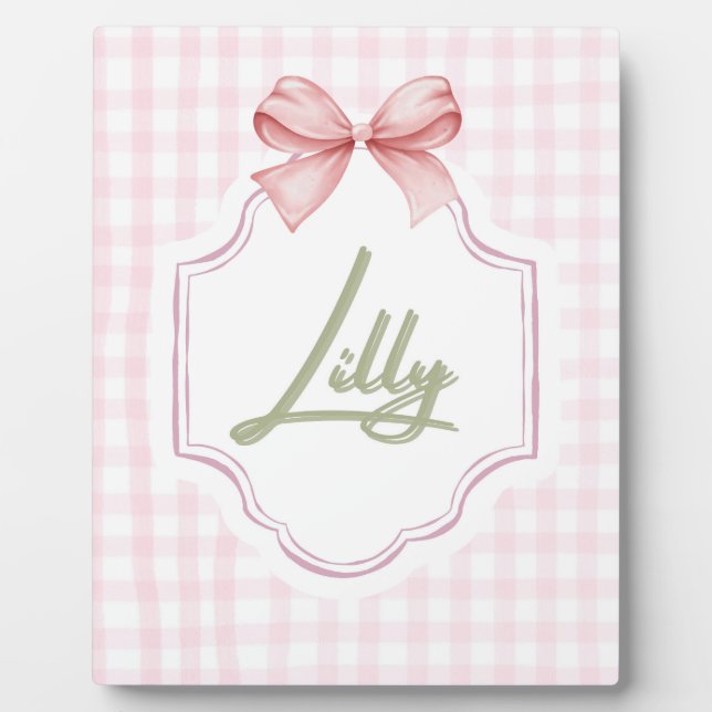 Plaque Photo Personnalisé Lilly Baby Girl Nursery Bow&En vichy (Devant)