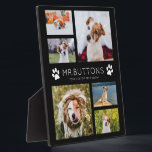 Plaque Photo Personnalisé Moderne Nom de l'animal Photo Collage<br><div class="desc">Plaque photo simple et moderne avec vos photos préférées de votre bébé en fourrure dans un collage photo minimaliste avec nom et message personnalisés aux côtés des empreintes de pattes. C'est la version noire.</div>