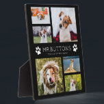 Plaque Photo Personnalisé Moderne Nom de l'animal Photo Collage<br><div class="desc">Plaque photo simple et moderne avec vos photos préférées de votre bébé en fourrure dans un collage photo minimaliste avec nom et message personnalisés aux côtés des empreintes de pattes. C'est la version noire.</div>