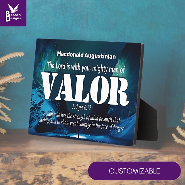 Plaque Photo PERSONNALISÉ PUISSANT HOMME DE VALEUR Juges 6:12 (Ideal Father's Day or Dad's birthday MAN OF VALOR plaque with CUSTOMIZABLE name.)