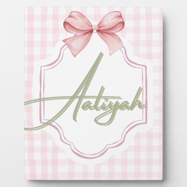 Plaque Photo Personnalisée Aaliyah Baby Girl Nursery Bow&En vic (Devant)