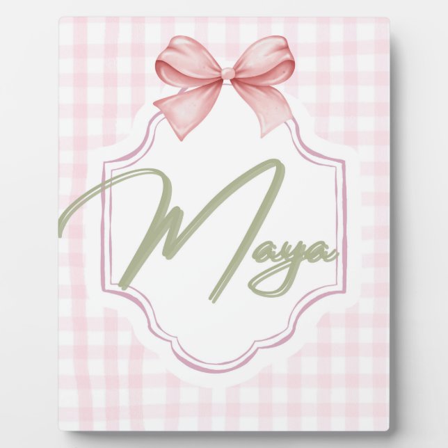 Plaque Photo Personnalisée Maya Baby Girl Nursery Bow&En vichy (Devant)