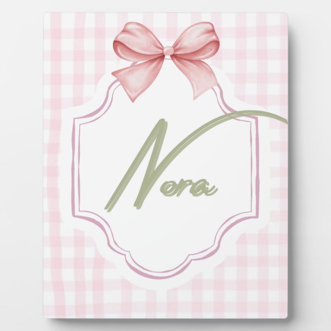 Plaque Photo Personnalisée Nora Baby Girl Nursery Bow&En vichy (Devant)