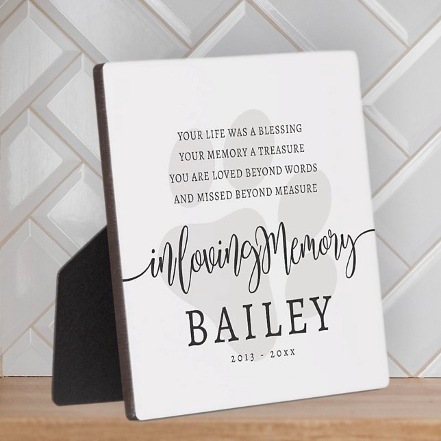 Plaque Photo Pet Memorial Moderne Élégant Simple Chic Paw (Créateur téléchargé)