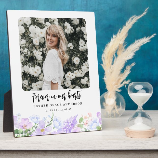 Plaque Photo Pétales Violets Tendre À Jamais Dans Nos Cœurs (Côté)