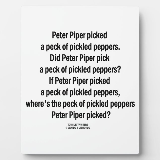 Plaque Photo Peter Piper A Choisi Un Peck De Poivrons Pickled (Devant)