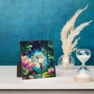 Plaque Photo Petite Fée en Verre Coloré avec Libellule