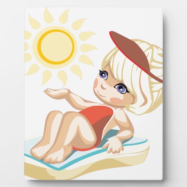 Plaque Photo Petite fille bronzer sur la plage (Devant)