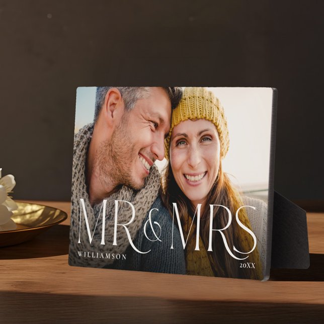 Plaque Photo Petits mariés au minimum et moderne Mr & Mrs Coupl (Minimal & Modern Newlyweds Mr & Mrs Couple Photo Plaque)