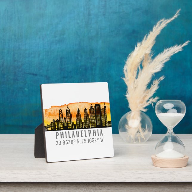 Plaque Photo Philadelphie Skyline Map Coordonnées Tabletop (Insitu)