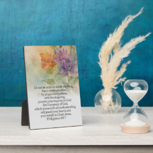 Plaque Photo Philippiens 4:6-7 Verset de la Bible Aquarelle Flo