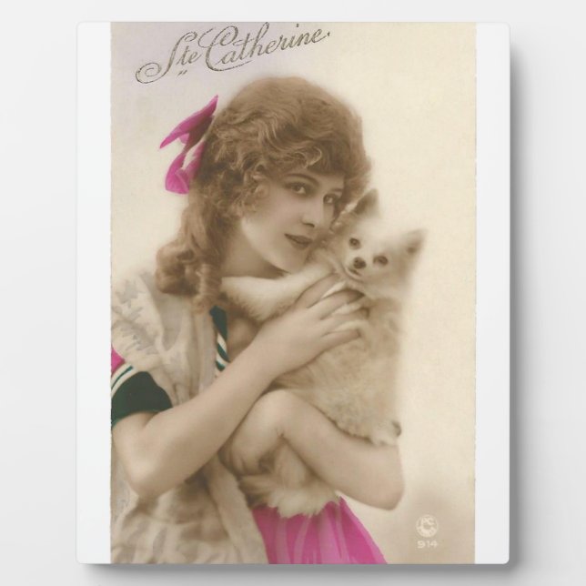 Plaque Photo Photo antique Victorian Woman and Dog (Devant)