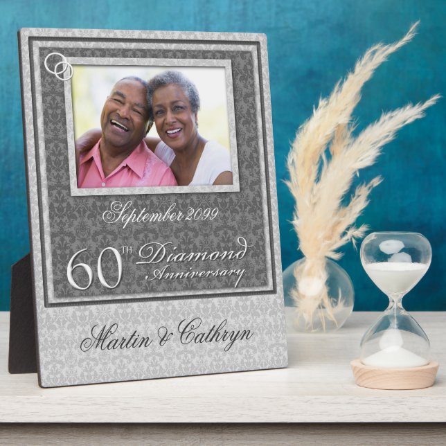 Plaque Photo Photo Argent pour les 60 ans de mariage (Côté)