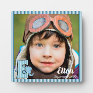 Plaque Photo Photo Blue Monogrammed E Elephant Baby