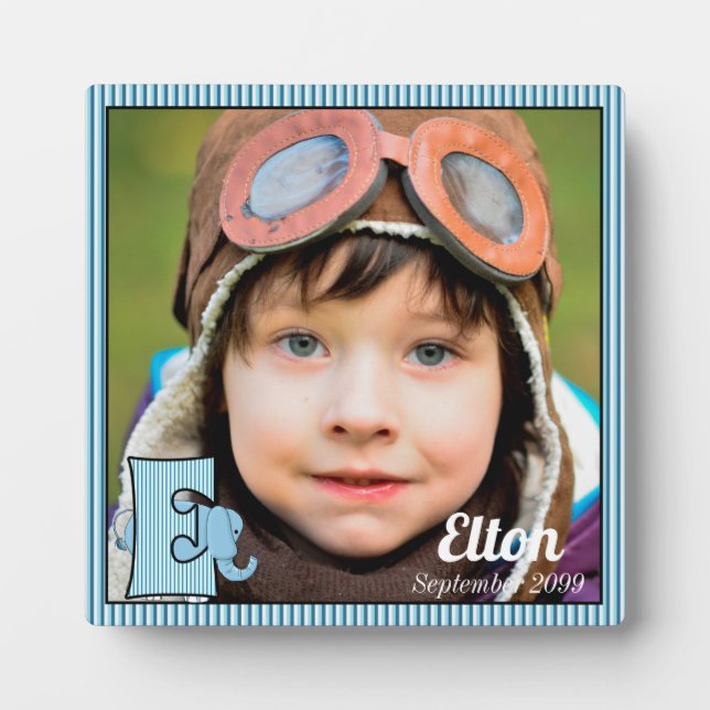 Plaque Photo Photo Blue Monogrammed E Elephant Baby (Devant)