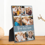 Plaque Photo Photo Collage de texte personnalisé Garde bleue mo<br><div class="desc">6 de vos photos préférées avec un script écrit à la main tendance lisant votre message personnalisé avec vos noms ou tout autre détail ci-dessous. Grand cadeau de conservation pour les amis et la famille! C'est la version bleue.</div>