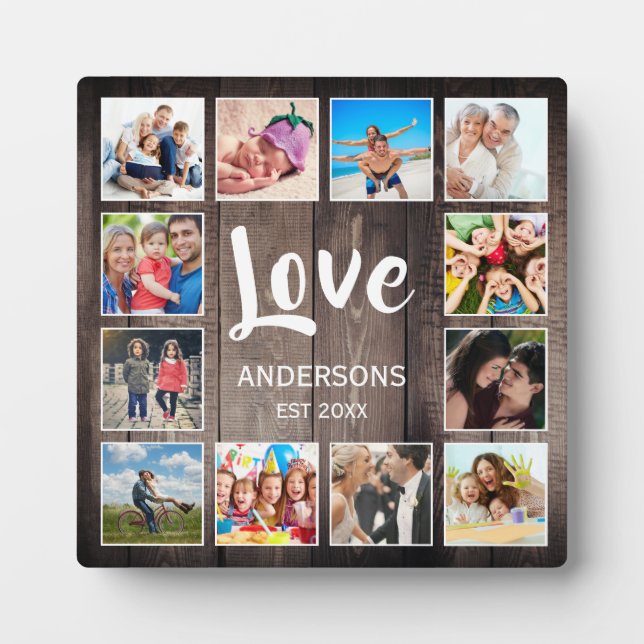 Plaque Photo Photo de Custom Collage Rustic Farmhouse Love Fami (Devant)