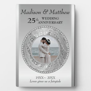 Plaque Photo Photo de Custom Silver Background Anniversary Plaq