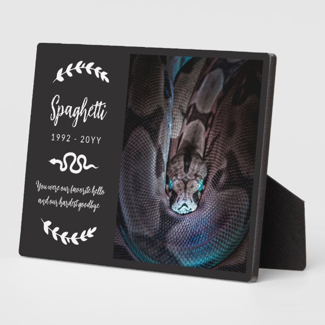 Plaque Photo Photo de deuil de serpent de compagnie avec verdur (Côté)