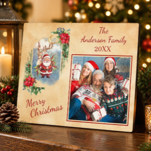 Plaque Photo Photo de famille de Noël avec Santa vintage et ren