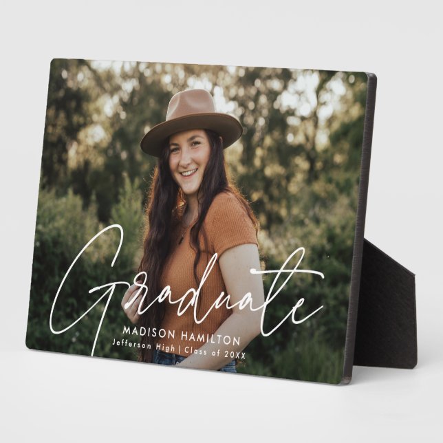 Plaque Photo Photo de Graduate moderne White Script Graduate (Côté)