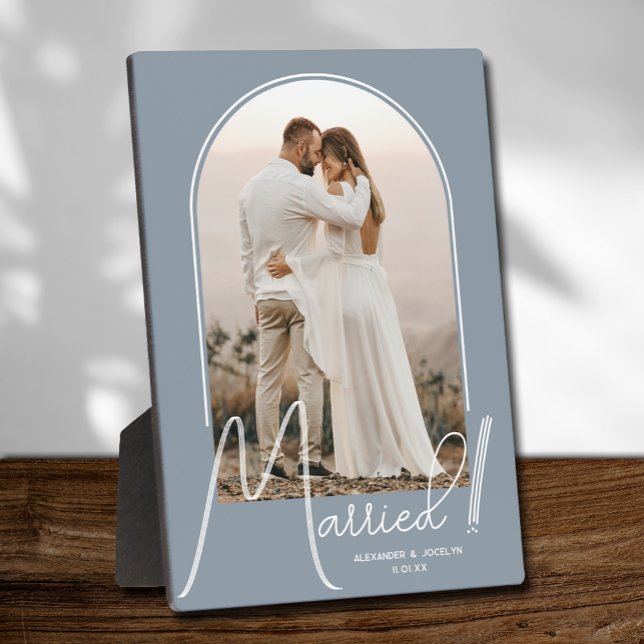 Plaque Photo Photo de mariage d'Elegant Arch poussiéreux bleu (Créateur téléchargé)