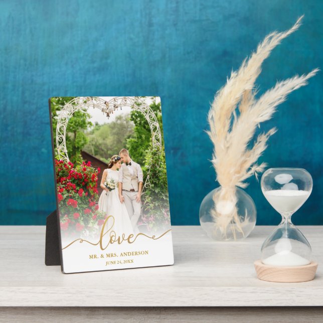 Plaque Photo Photo de mariage élégant avec écriture dorée Mr. & (Côté)