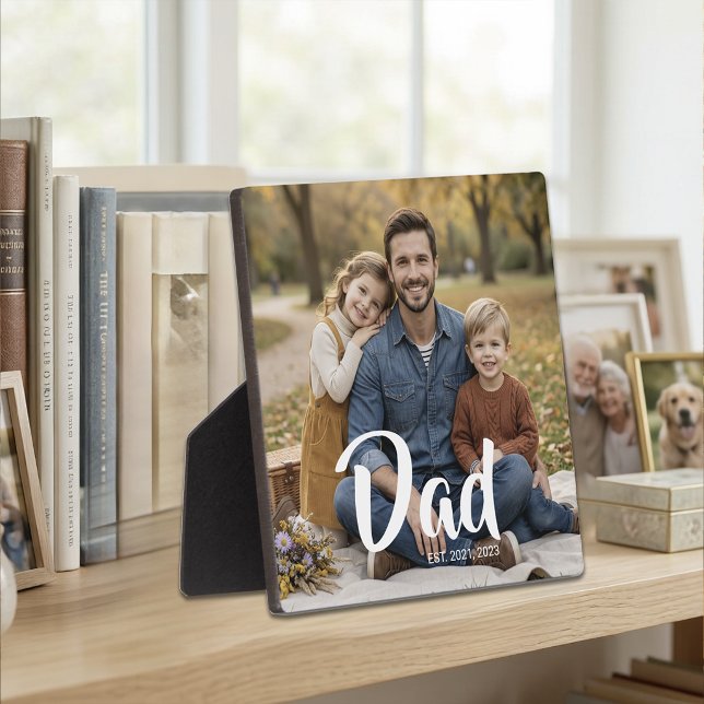Plaque Photo Photo de script moderne de papa personnalisé (Custom Dad Established Modern Script Photo Plaque)
