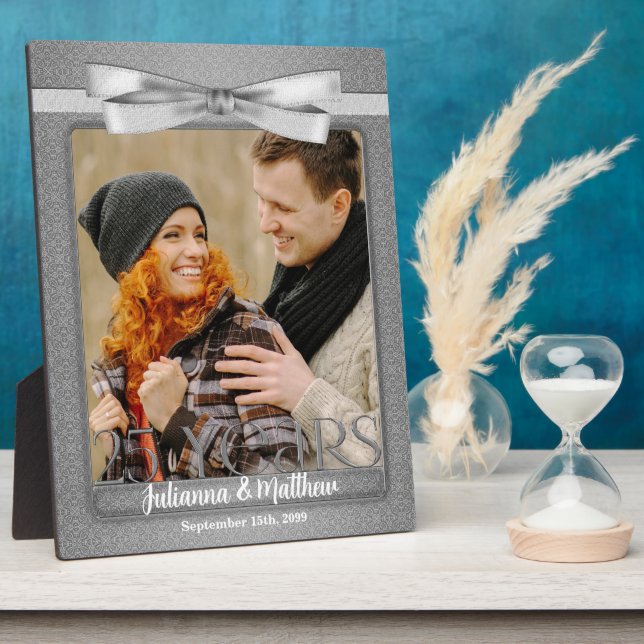 Plaque Photo Photo du 25e anniversaire du Mariage en argent 8x1 (Côté)