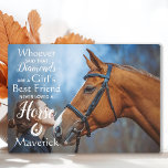 Plaque Photo Photo du meilleur ami équestre de la fille<br><div class="desc">Célébrez votre meilleur ami et chérissez ces précieux souvenirs avec une plaque photo unique personnalisée cheval gardien de cheval dans un design moderne. Cette plaque photo pour amoureux du cheval est le cadeau idéal pour vous, votre famille ou vos amis pour honorer ceux qui sont aimés. Nous espérons que la...</div>