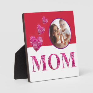 Plaque Photo Photo élégante personnalisée et coeur floral "MOM"