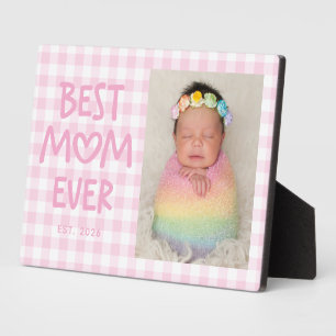 Plaque Photo Photo en gingham rose capricieux Meilleure Maman d