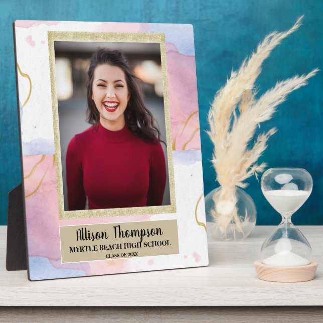 Plaque Photo Photo Graduation Abstraite Pink Blue Tabletop (Côté)
