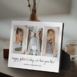 Plaque Photo Photo moderne Overlay Dad Family<br><div class="desc">Modern photo featuring 3 family pictures for you to replace with your own,  with the word "DAD" in a faded overlay,  a personalized message,  and the kids names.</div>