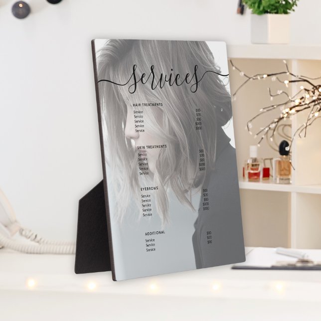 Plaque Photo Photo moderne Salon simple Service Menu Prix (Créateur téléchargé)