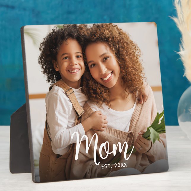 Plaque Photo Photo Mom Established Date Black Custom Script (Créateur téléchargé)