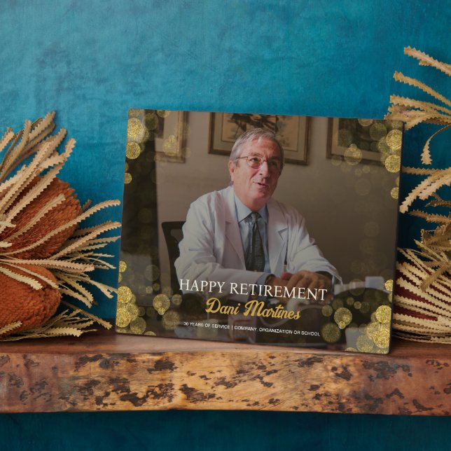 Plaque Photo Photo personnalisée Happy Retirement Gold Confetti (Côté)