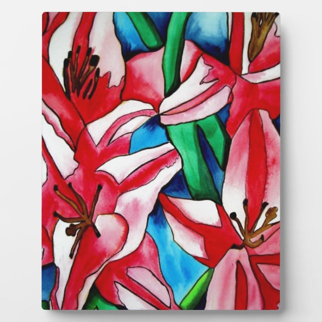 Plaque Photo Pink day Lily watercolor art painting (Devant)