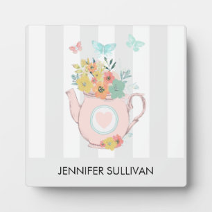 Plaque Photo Pink Teapot with Flowers & Butterflies