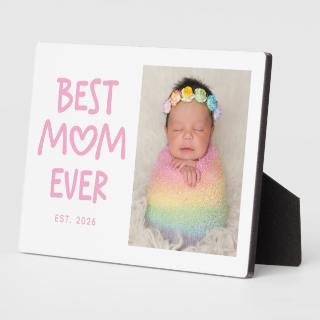 Plaque Photo Pink Whimsical Heart Best Mom Ever Photo (Côté)