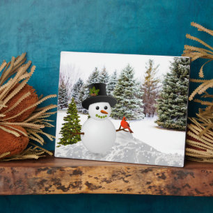 Plaque Photo Pins d'hiver Snowman et Cardinal Bird