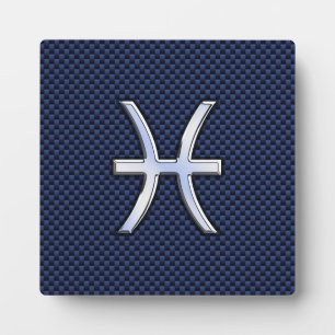 Plaque Photo Pisces Zodiac Sign on Blue Carbon Fibre Print