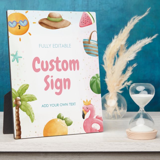 Plaque Photo Piscine, Plage tropicale Symbole d'anniversaire (Côté)