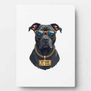 Plaque Photo Pitbull Cool Vintage en Lunettes de Soleil avec Ch